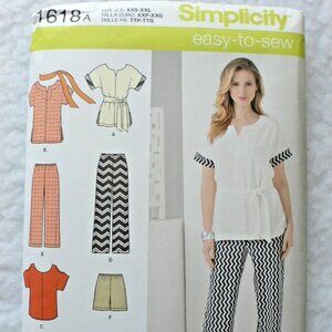 Simplicity 1618 Easy-to-Sew Tops, Shorts, Pants Wardrobe Pattern Sizes XXS-XXL